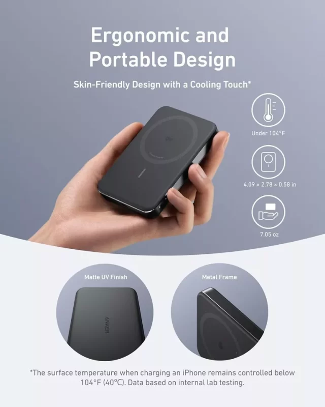 Anker MagGo 10000mAh Power Bank in sleek design with magnetic attachment.