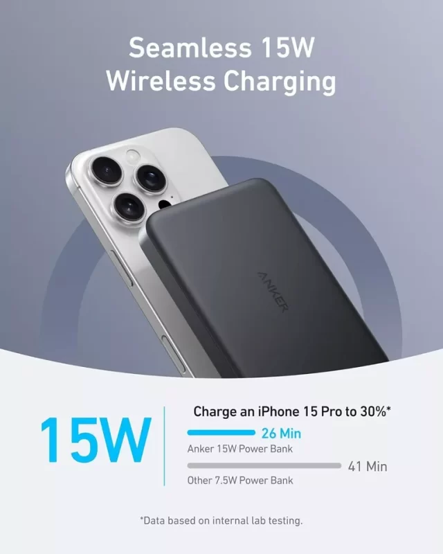 Anker MagGo 10000mAh Power Bank in sleek design with magnetic attachment.