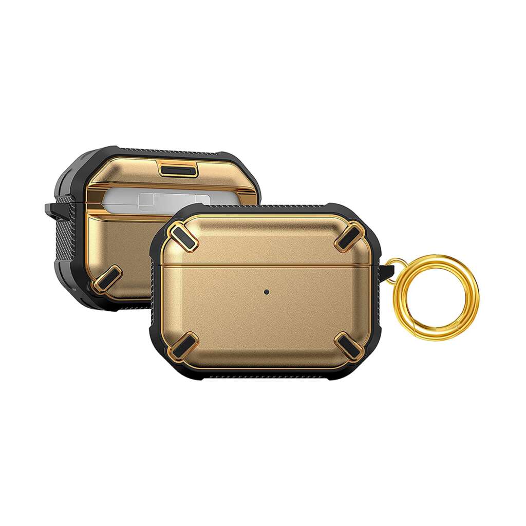 Airpods-pro-Metal-Armor-Hard-Silicon-case-Gold