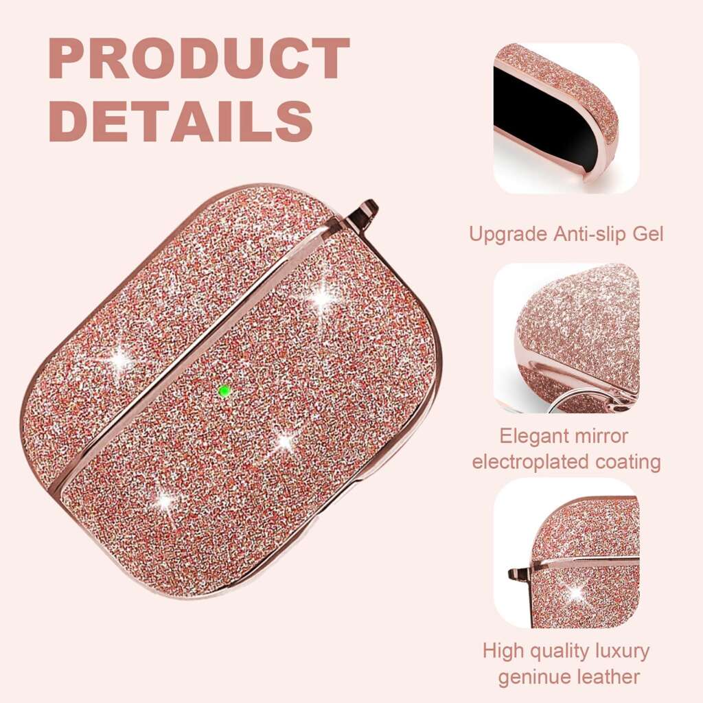 Glitter-protection-case-for-Airpods-pro-rose-gold-Luxury-geninue-leather