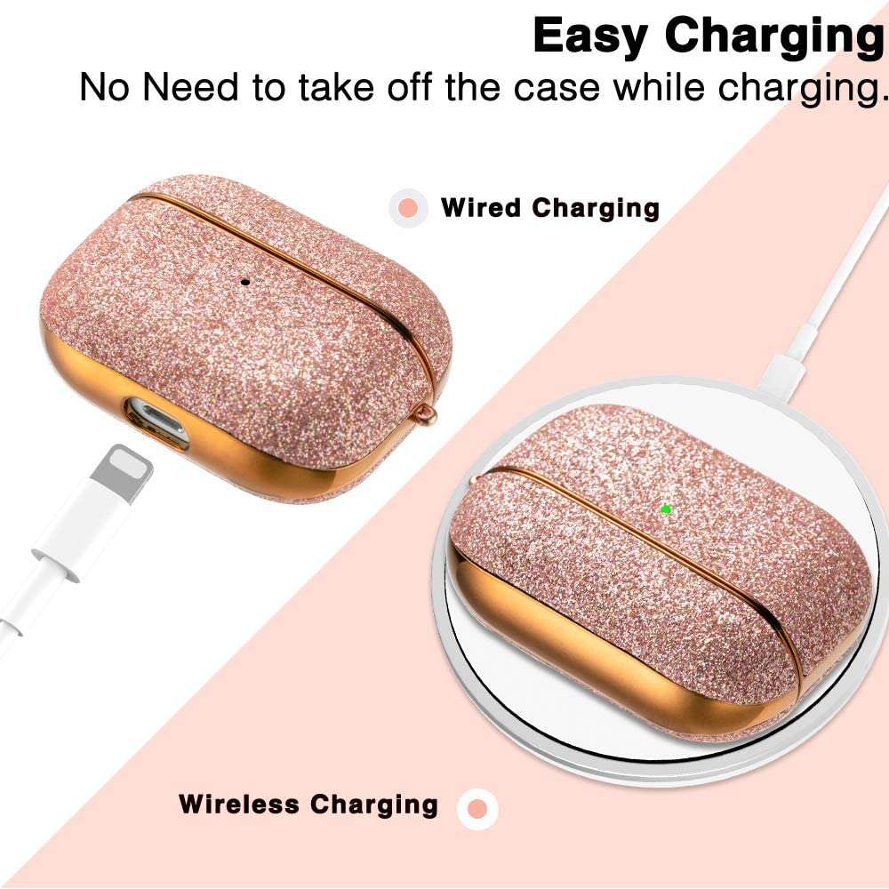 Glitter-protection-case-for-Airpods-pro-rose-gold-Easy-Charging