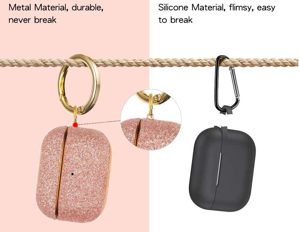 Glitter-protection-case-for-Airpods-pro-rose-gold-Metal-Holder