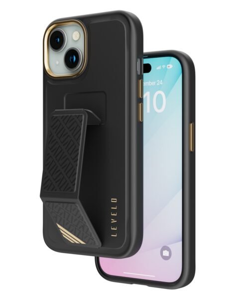 Levelo Morphix Cuero Gripstand Case For iPhone 15 Plus - Black