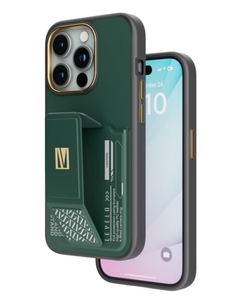 Levelo Morphix Gripstand Case With Cardholder For iPhone 15 Pro Max - Green