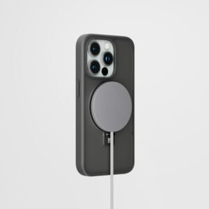 "Levelo Verona PC + TPU MagSafe Kickstand Matte Case for iPhone 15 Pro Max in Black showing full back design"