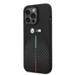 BMW M Collection Quilted PU Carbon Case With Hot Stamped Metal Logos For iPhone 14 Pro Max - Black