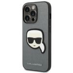 Karl Lagerfeld Saffiano Karls Head Patch Hard Case for iPhone 14 Pro Max 6.7- Silver