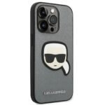 Karl Lagerfeld Saffiano Karls Head Patch Hard Case for iPhone 14 Pro Max 6.7- Silver - Image 2