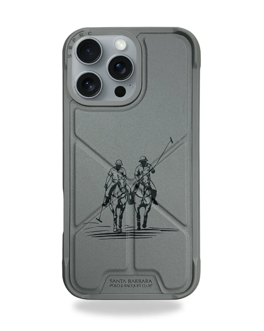 1_product.webp "Santa Barbara Marion Series grey leather case for iPhone 16 Pro Max with elegant stitched detailing"