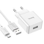 Hoco Mains Charger C106A, (10.5 W, white, with micro-USB cable Type-B, 1 output)