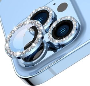 “Blue glitter camera lens protector for iPhone 13 Pro Max 