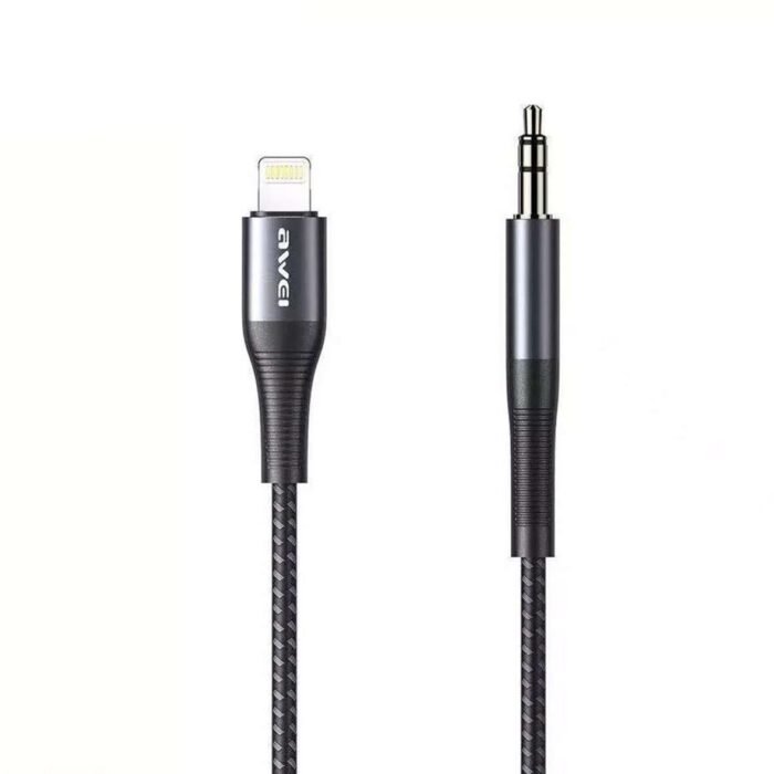 AWEI-CL-116T-TYPE-C-CL-116L-Lightning-Audio-Cable-Usb-to-AUX-Headphones-3-1-1181x1181-1.jpg AWEI Adapter CL-116L Lightning Jack 3.5mm - Czarny / Black - Image 1