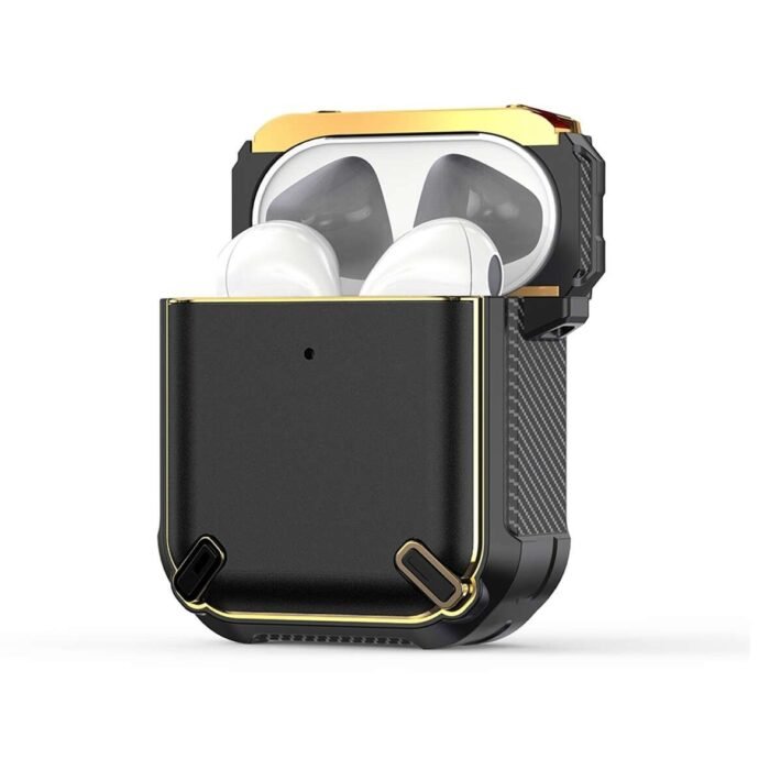 Airpods-Metal-Armor-Hard-Silicon-case-Black-7-2-1181x1181-1.jpg AirPods Metal Armor Hard Silicone Case - Black - Image 1