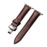 New Leather Band With Stainless Steel Butterfly Lock for Apple Watch 44/45mm - Dark Brown