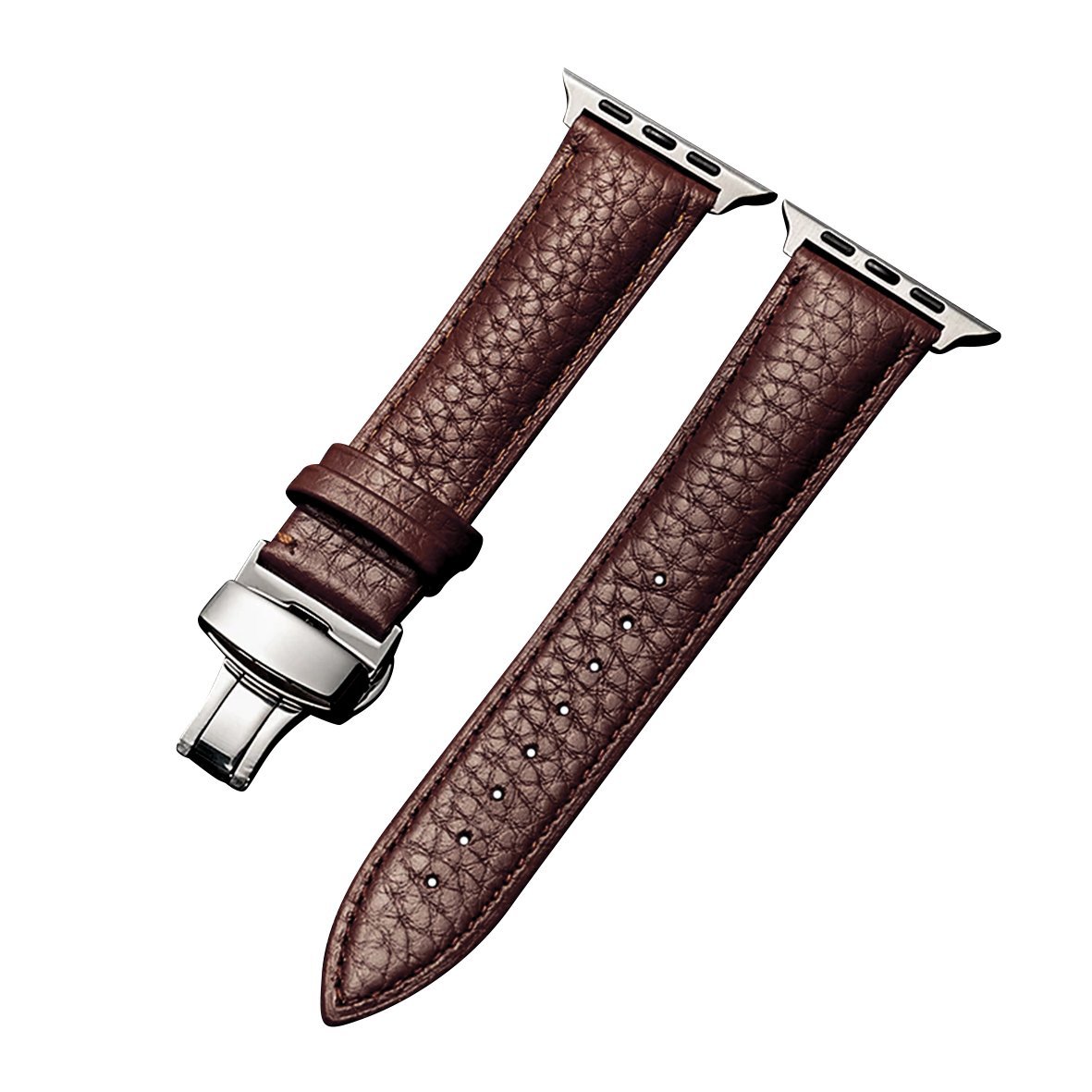 Apple-Watch-Band-Material-Quilted-PU-Leather-20.jpg New Leather Band With Stainless Steel Butterfly Lock for Apple Watch 44/45mm - Dark Brown - Image 1