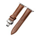 New Leather Band With Stainless Steel Butterfly Lock  for Apple Watch 44/45mm - Brown
