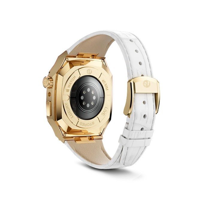 Apple-Watch-Case-Classic-gold-with-white-leather-strap-2.jpg Apple Watch Case - Classic 45mm Gold with White Leather Strap - Image 2