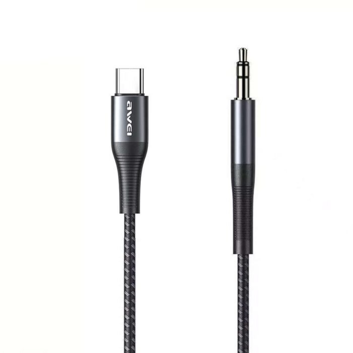 Awei-CL-116T-Type-C-Cable-Audio-Cable-Usb-to-AUX-Headphones-3-1-1181x1181-1.jpg AWEI Adapter CL-116T USB-C Jack 3.5mm - Czarny / Black - Image 1