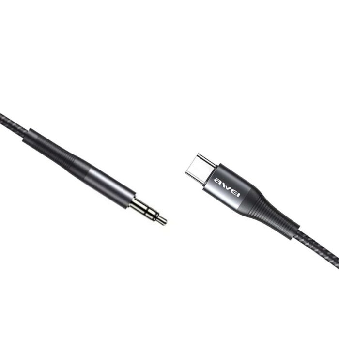 Awei-CL-116T-Type-C-Cable-Audio-Cable-Usb-to-AUX-Headphones-3-2-1181x1181-1.jpg AWEI Adapter CL-116T USB-C Jack 3.5mm - Czarny / Black - Image 2