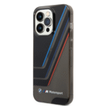 BMW Motorsport Collection PC/TPU IM Printed Tricolor Stripes Translucent Zones For iPhone 14 Pro Max - Black
