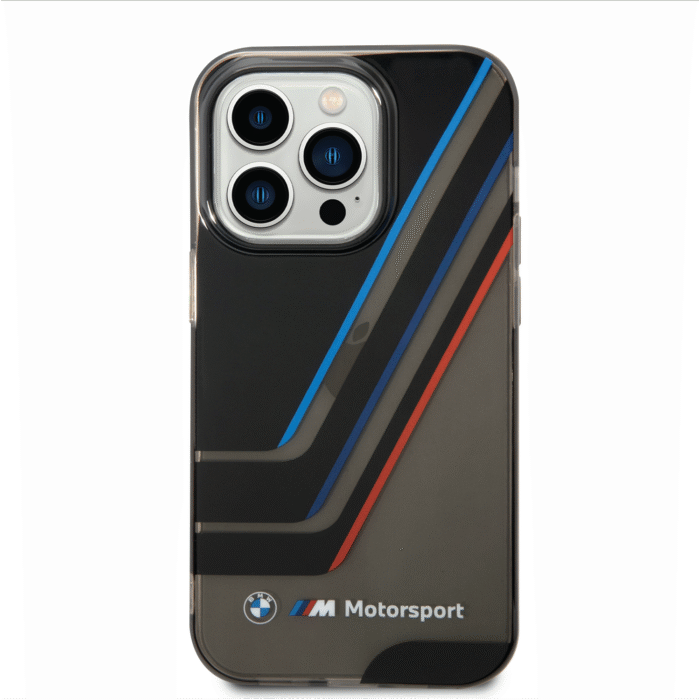 BMW Motorsport Collection PC/TPU IM Printed Tricolor Stripes Translucent Zones For iPhone 14 Pro Max - Black - Image 3