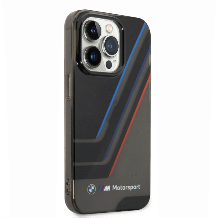 BMW Motorsport Collection PC/TPU IM Printed Tricolor Stripes Translucent Zones For iPhone 14 Pro Max - Black - Image 2