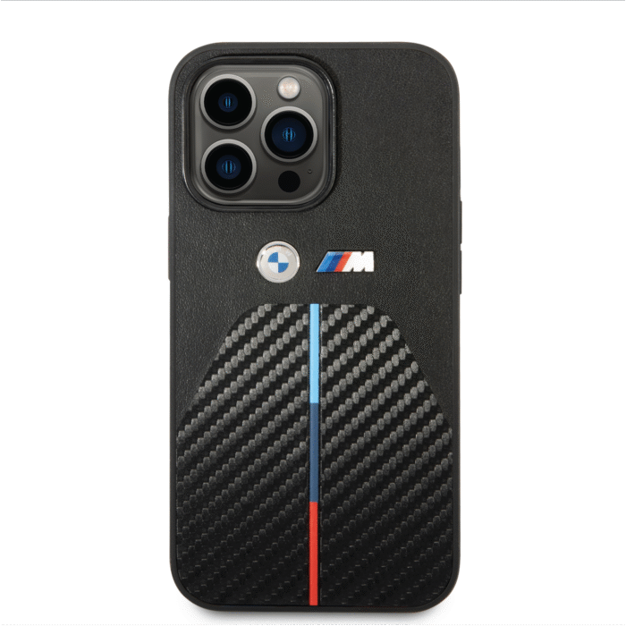 BMW M Collection Quilted PU Carbon Case With Hot Stamped Metal Logos For iPhone 14 Pro Max - Black - Image 3