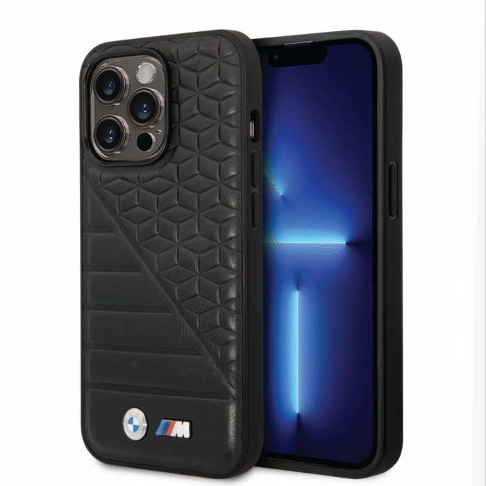 BMW M Collection PU Leather Case Hot Stamped For iPhone 14 Pro Max - Black - Image 3