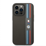 BMW M Collection PU Leather Mesh Case With Tricolor Lines For iPhone 14 Pro Max - Grey - Image 3