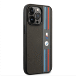 BMW M Collection PU Leather Mesh Case With Tricolor Lines For iPhone 14 Pro Max - Grey - Image 2