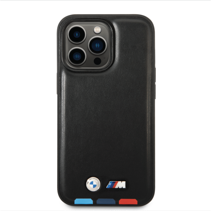BMW M Collection PU Leather Case With Hot Stamped Tricolor Parts For iPhone 14 Pro Max - Black - Image 3