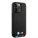 BMW M Collection PU Leather Case With Hot Stamped Tricolor Parts For iPhone 14 Pro Max - Black - Image 2