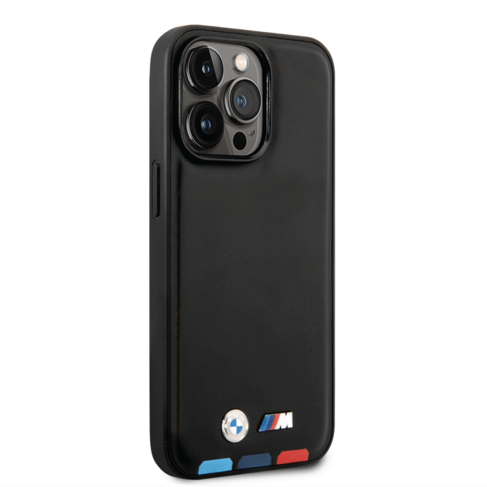 BMW M Collection PU Leather Case With Hot Stamped Tricolor Parts For iPhone 14 Pro Max - Black - Image 2