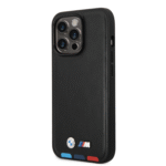 BMW M Collection PU Leather Case With Hot Stamped Tricolor Parts For iPhone 14 Pro Max - Black
