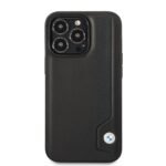 BMW Genuine Leather Case With Hot Stamp Line And Blue Dots For iPhone 14 Pro Max Black - Image 3