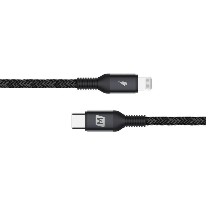 Momax Elite Link USB C to Lightning Nylon-Braided Short Fast Charging Cable 30cm - Black - Image 2