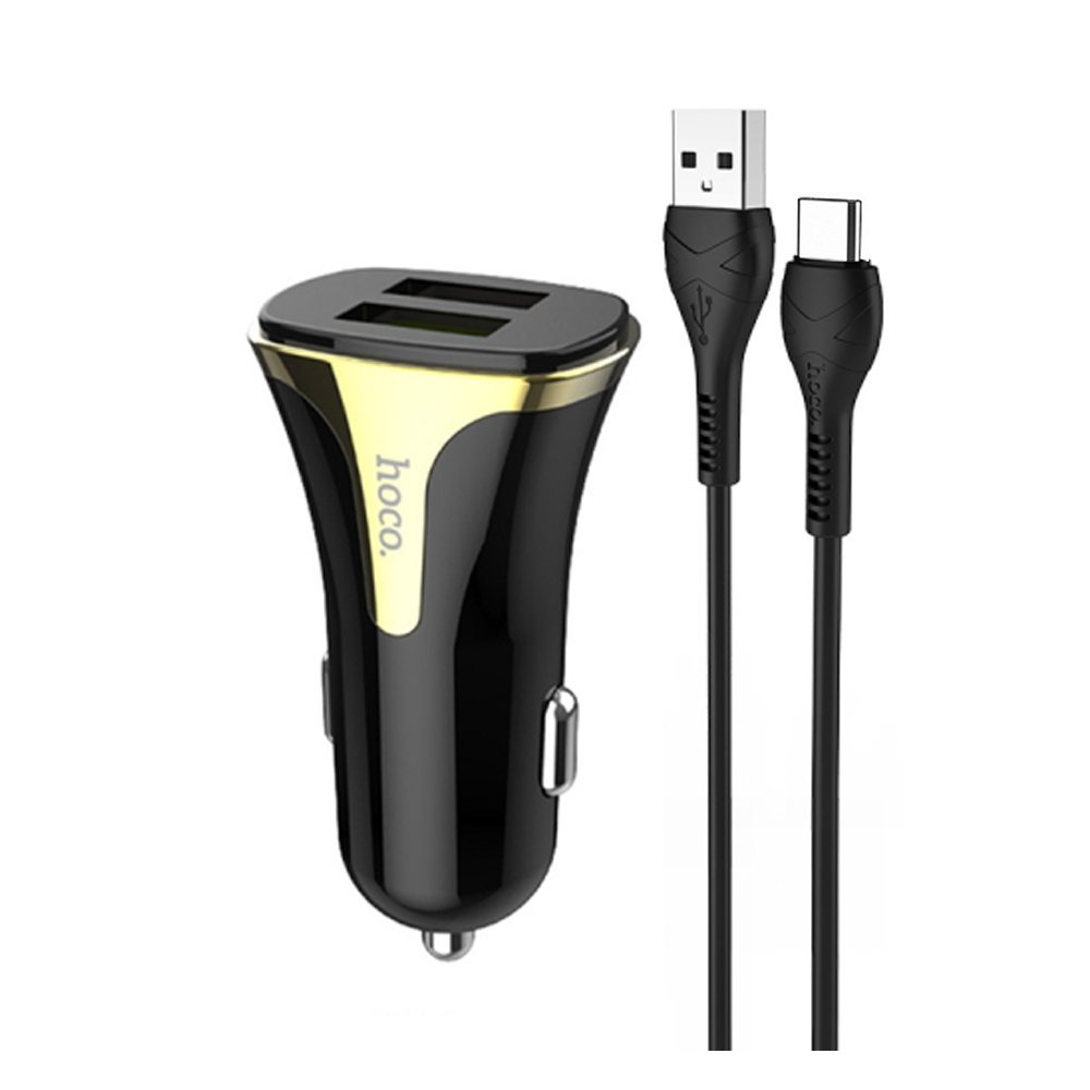 Hoco. Z31 Usb Port With Type-c Cable Car Charger QC 3.0 18W Black - Image 1
