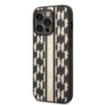 Karl Lagerfeld Grained PU Leather Case With Monogram Pattern Vertical Logo Stripe iPhone 14 Pro Max-Brown