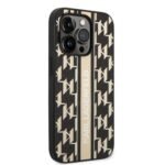 Karl Lagerfeld Grained PU Leather Case With Monogram Pattern Vertical Logo Stripe iPhone 14 Pro Max-Brown - Image 2