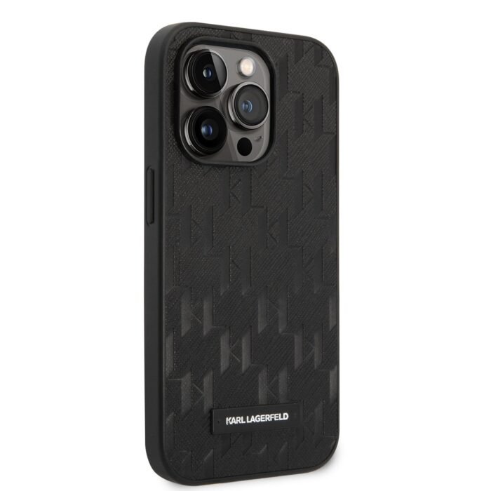 Karl Lagerfeld Saffiano Monogram Case With Metal Plate Logo iPhone14 Pro Max-Black - Image 2