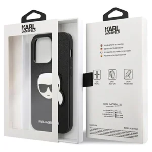 “Black silicone Karl Lagerfeld case with embossed Karl’s Head for iPhone Pro Max”