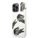 Lacoste Hard Case Liquid Silicone Microfiber Allover Pattern Compatible with iPhone 14 Pro Max/iPhone 15 Pro Max- White