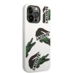 Lacoste Hard Case Liquid Silicone Microfiber Allover Pattern Compatible with iPhone 14 Pro Max/iPhone 15 Pro Max- White - Image 4