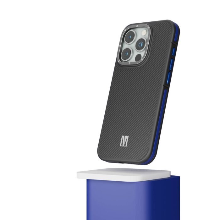 Levelo Ox Carbon Shock-Proof Edges Raised Bezel Case for iPhone 15 Pro Series Blue - Image 4