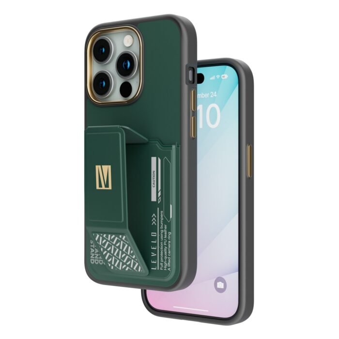 Levelo-Morphix-Gripstand-Case-With-Cardholder-For-iPhone-15-Pro-Max-GreenLVLMGCC15PMGN7694015092971.jpg Levelo Morphix Gripstand Case With Cardholder For iPhone 15 Pro Max - Green - Image 1