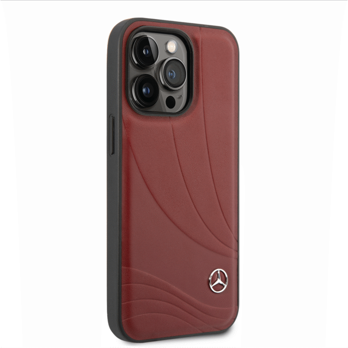 Mercedes-Benz Genuine Leather Case New Wavelll pattern For iPhone 14 Pro Max - Red - Image 2