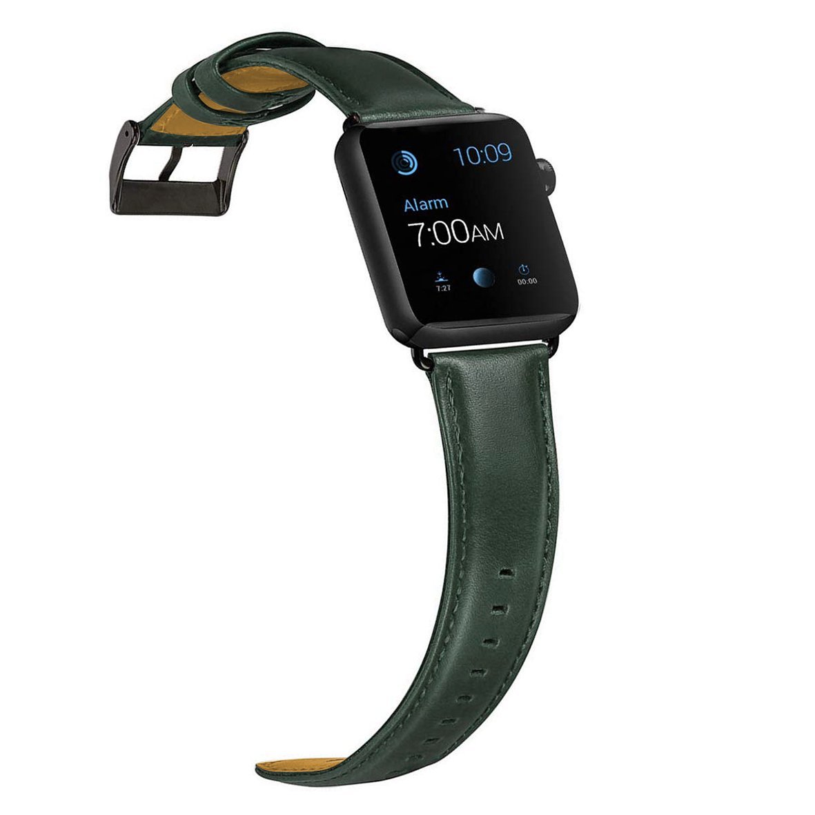 Matte-leather-band-4.jpg Genuine Leather Band for Apple Watch 42/44/45mm - Dark Green - Image 1