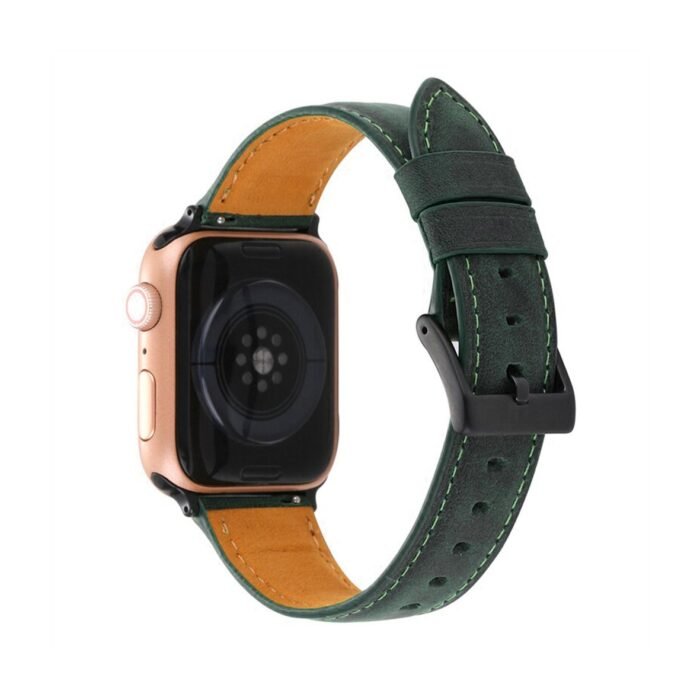 Genuine Leather Band for Apple Watch 42/44/45mm - Dark Green - Image 2