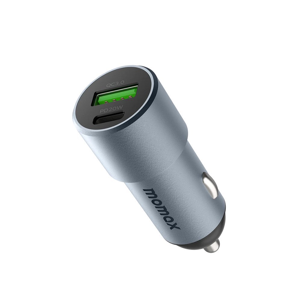 Momax-38W-Dual-port-Car-Charger-UC15-1.jpg Momax 38W Dual-port Car Charger UC15 - Gray - Image 1