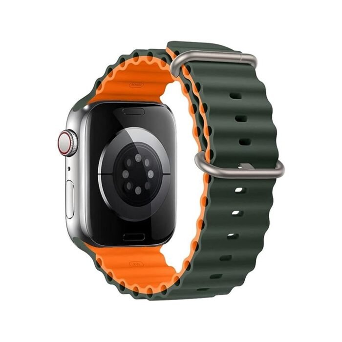 Ocean Silicone 2 Colors Strap for Apple Watch 42/44/45/49mm - Green & Orange - Image 2